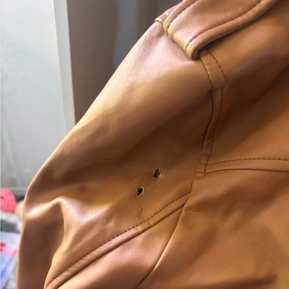 Faux Leather Moto Jacket - Tan.         There are two small holes that are 📸 - Picture 6 of 10